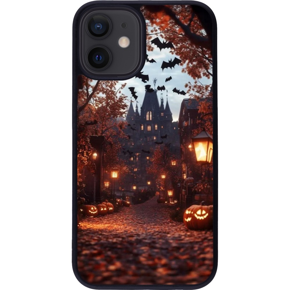iPhone 12 mini Case Hülle - Silikon schwarz Halloween 2025 Haunted house