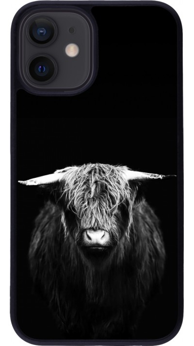 Coque iPhone 12 mini - Silicone rigide noir Highland calf black