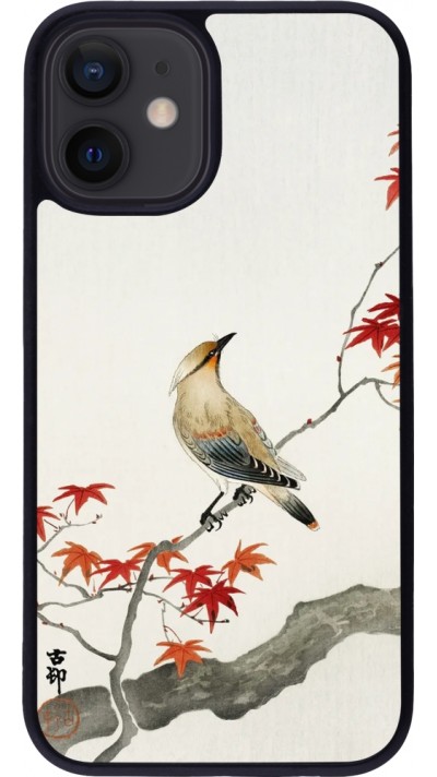 Coque iPhone 12 mini - Silicone rigide noir Japanese Bird