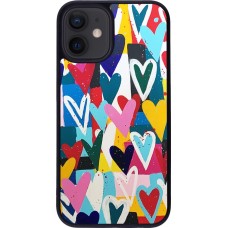 Coque iPhone 12 mini - Silicone rigide noir Joyful Hearts