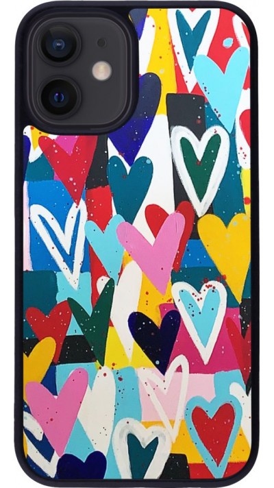 Coque iPhone 12 mini - Silicone rigide noir Joyful Hearts