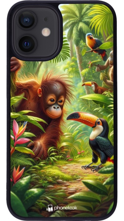 Coque iPhone 12 mini - Silicone rigide noir Jungle Tropicale Tayrona