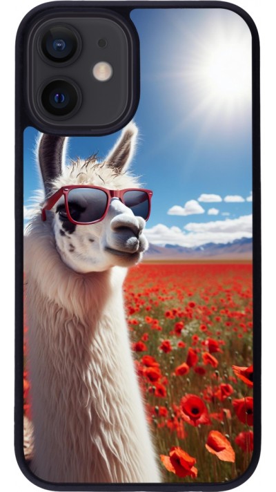 iPhone 12 mini Case Hülle - Silikon schwarz Lama Chic in Mohnblume