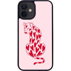 Coque iPhone 12 mini - Silicone rigide noir Leopard with hearts 2026