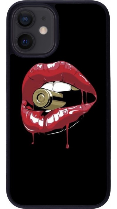 Coque iPhone 12 mini - Silicone rigide noir Lips bullet
