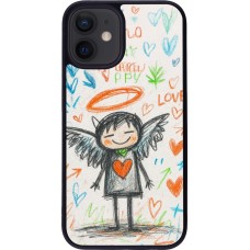 Coque iPhone 12 mini - Silicone rigide noir Little Angel Sketch Love