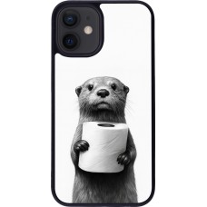 Coque iPhone 12 mini - Silicone rigide noir Loutre papier de toilette