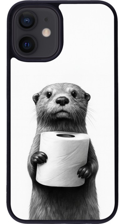 iPhone 12 mini Case Hülle - Silikon schwarz Otter Toilettenpapier