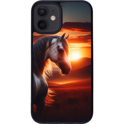 Coque iPhone 12 mini - Silicone rigide noir Majestic Sunset Horse