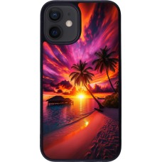Coque iPhone 12 mini - Silicone rigide noir Maldives Dusk Bliss