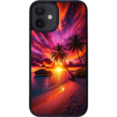 iPhone 12 mini Case Hülle - Silikon schwarz Malediven Abenddämmerung Glückseligkeit