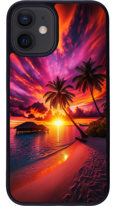 iPhone 12 mini Case Hülle - Silikon schwarz Malediven Abenddämmerung Glückseligkeit