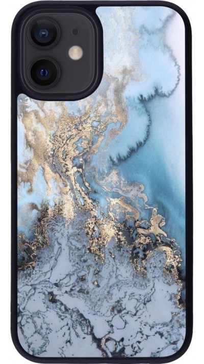 Coque iPhone 12 mini - Silicone rigide noir Marble 04