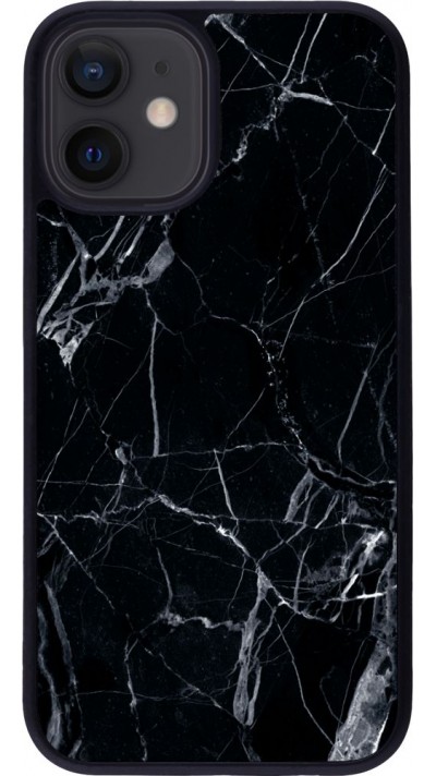 Coque iPhone 12 mini - Silicone rigide noir Marble Black 01