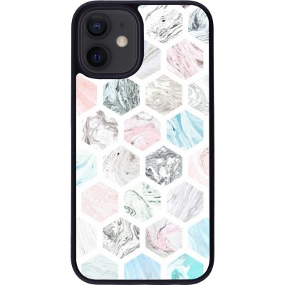 Coque iPhone 12 mini - Silicone rigide noir Marble Everything