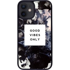 Coque iPhone 12 mini - Silicone rigide noir Marble Good Vibes Only