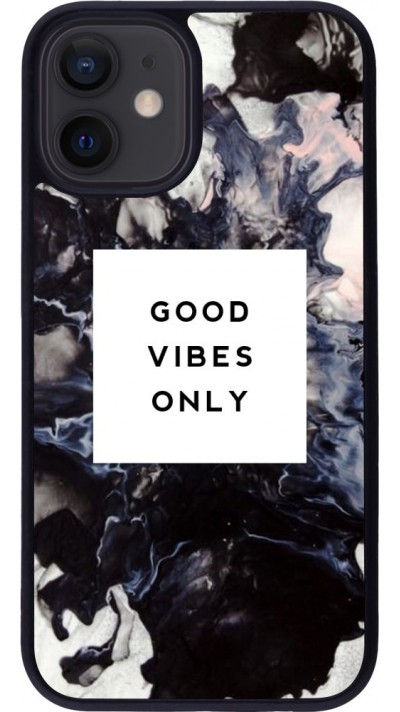 Coque iPhone 12 mini - Silicone rigide noir Marble Good Vibes Only