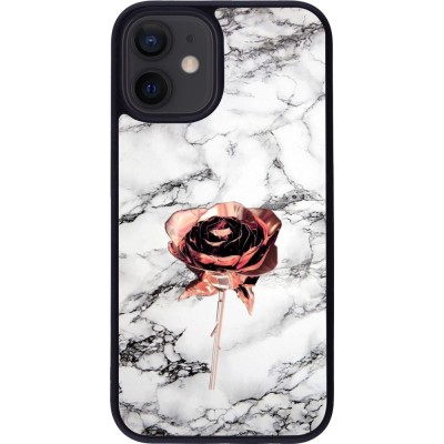 Coque iPhone 12 mini - Silicone rigide noir Marble Rose Gold