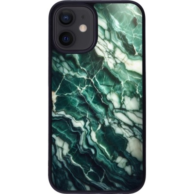 Coque iPhone 12 mini - Silicone rigide noir Marbre vert majestueux