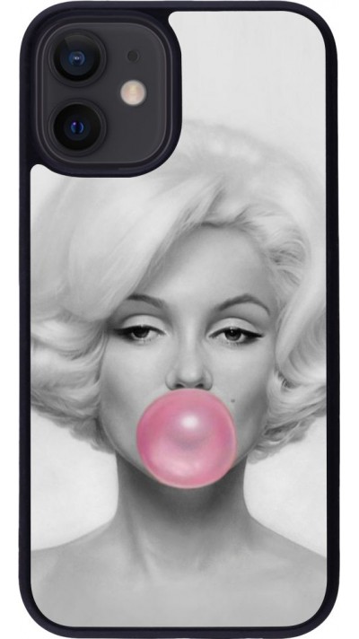 Coque iPhone 12 mini - Silicone rigide noir Marilyn Bubble