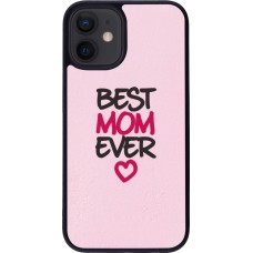 Coque iPhone 12 mini - Silicone rigide noir Mom 2023 best Mom ever pink