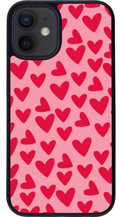 Coque iPhone 12 mini - Silicone rigide noir Mom 2024 petits coeurs