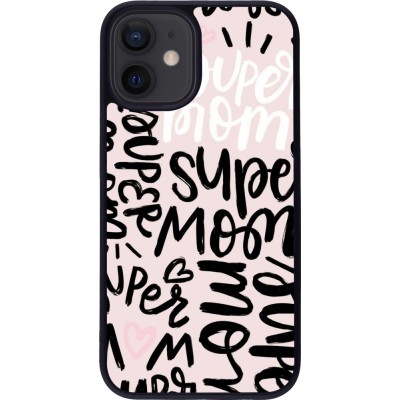 Coque iPhone 12 mini - Silicone rigide noir Mom 2024 Super mom