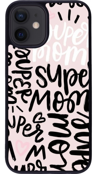 Coque iPhone 12 mini - Silicone rigide noir Mom 2024 Super mom