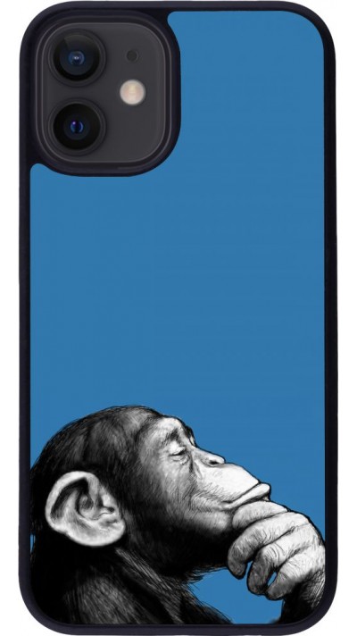 Coque iPhone 12 mini - Silicone rigide noir Monkey Pop Art