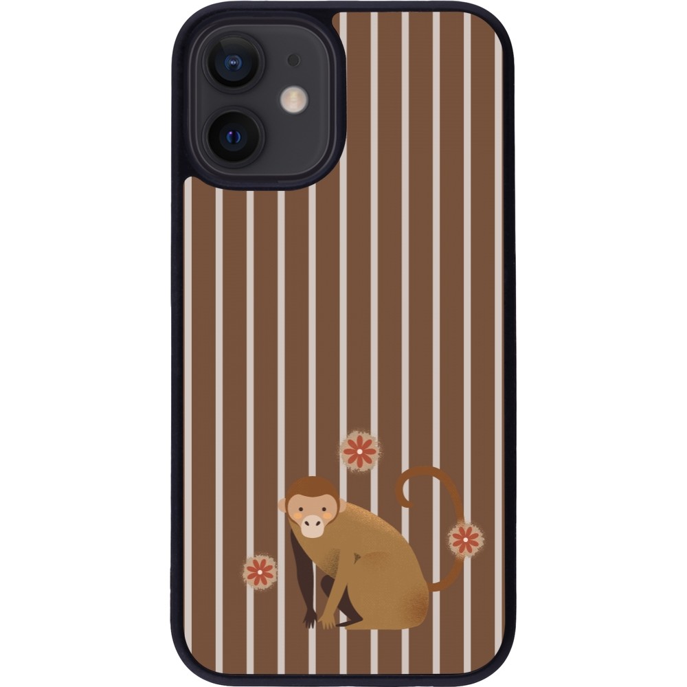 Coque iPhone 12 mini - Silicone rigide noir Monkey with stripes