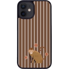 Coque iPhone 12 mini - Silicone rigide noir Monkey with stripes