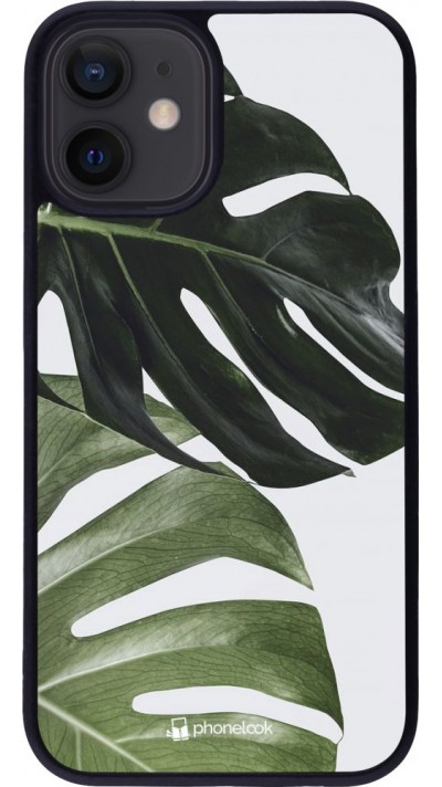 Coque iPhone 12 mini - Silicone rigide noir Monstera Plant