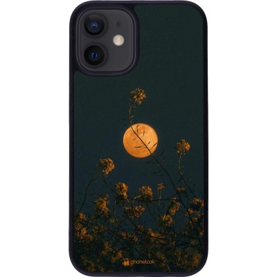 Hülle iPhone 12 mini - Silikon schwarz Moon Flowers