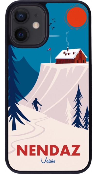 Coque iPhone 12 mini - Silicone rigide noir Nendaz Cabane Ski