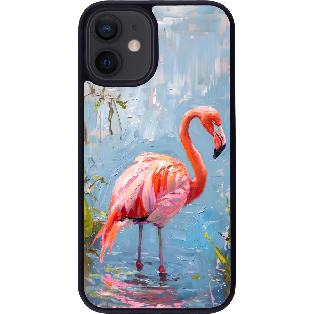 iPhone 12 mini Case Hülle - Silikon schwarz Paint Flamingo