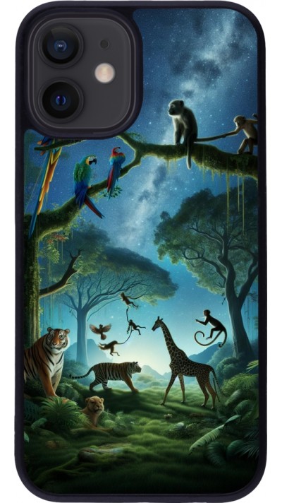 Coque iPhone 12 mini - Silicone rigide noir Paradis des animaux exotiques