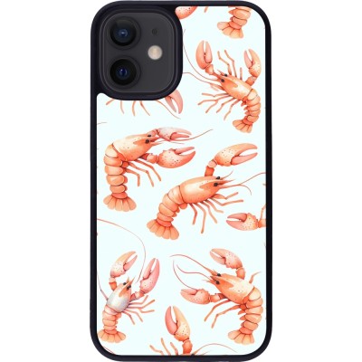 iPhone 12 mini Case Hülle - Silikon schwarz Muster von pastellfarbenen Hummern