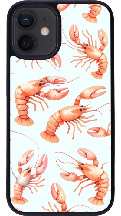 Coque iPhone 12 mini - Silicone rigide noir Pattern de homards pastels