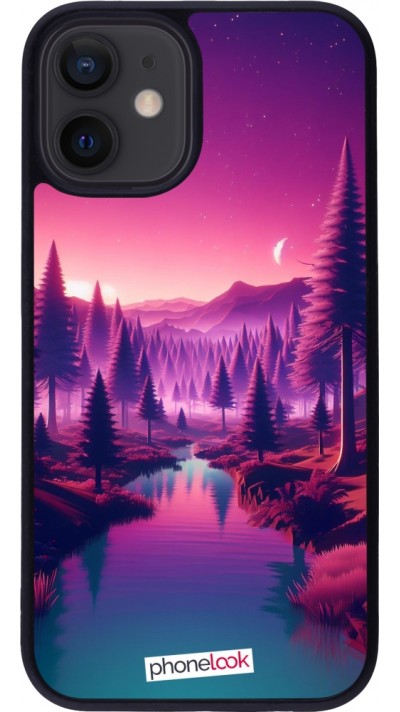 iPhone 12 mini Case Hülle - Silikon schwarz Lila-rosa Landschaft