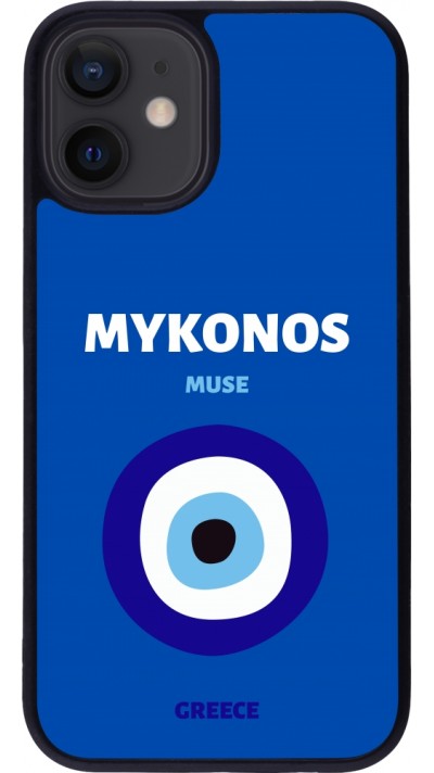 Coque iPhone 12 mini - Silicone rigide noir Pop Summer Destination Mykonos