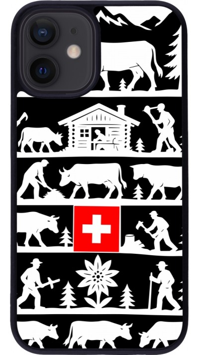 Coque iPhone 12 mini - Silicone rigide noir Poya Suisse 1 noir