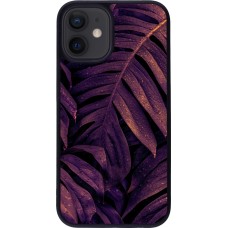 iPhone 12 mini Case Hülle - Silikon schwarz Purple Light Leaves