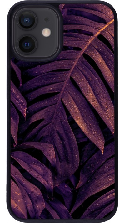 Coque iPhone 12 mini - Silicone rigide noir Purple Light Leaves