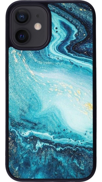 Coque iPhone 12 mini - Silicone rigide noir Sea Foam Blue