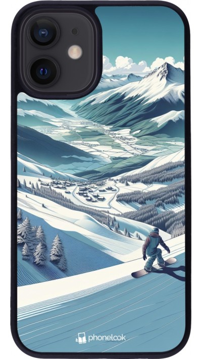 iPhone 12 mini Case Hülle - Silikon schwarz Snowboarder Berg