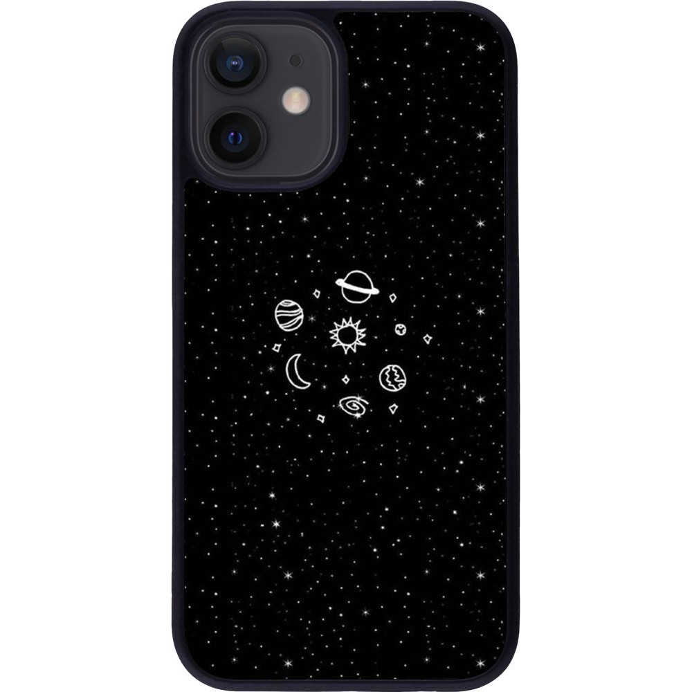 Coque iPhone 12 mini - Silicone rigide noir Space Doodle