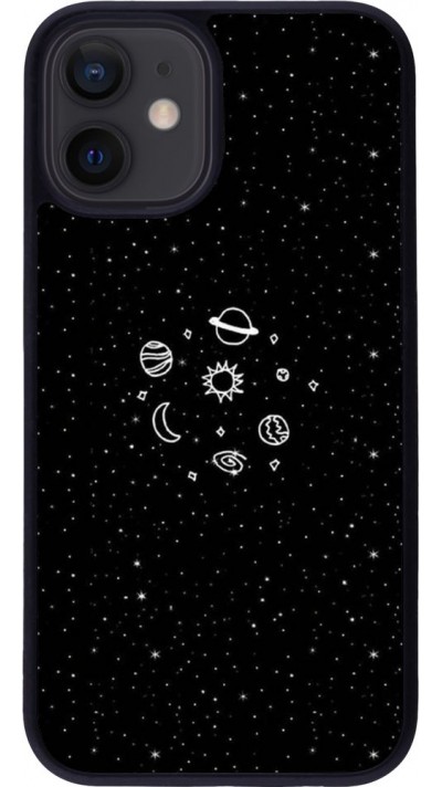 Coque iPhone 12 mini - Silicone rigide noir Space Doodle