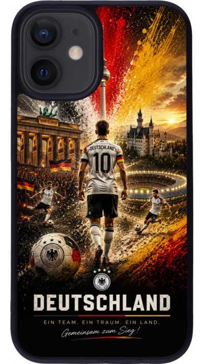 Coque iPhone 12 mini - Silicone rigide noir Football Allemagne splash 2026