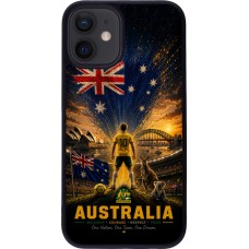 Coque iPhone 12 mini - Silicone rigide noir Football Australie splash 2026