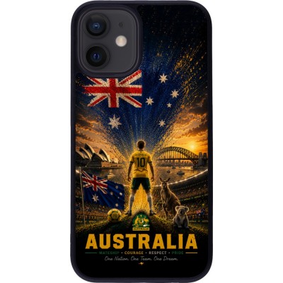 Coque iPhone 12 mini - Silicone rigide noir Football Australie splash 2026